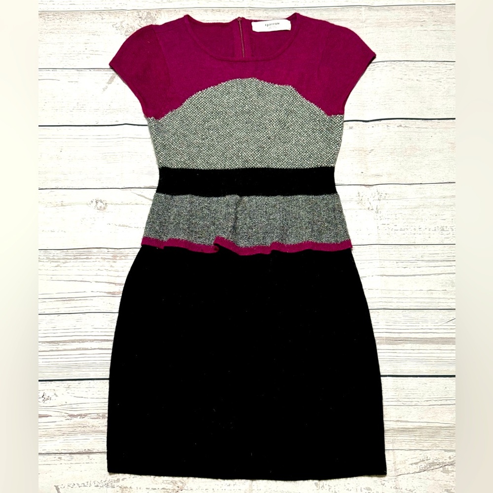 Anthropologie Sparrow women S purple gray black wool angora cashmere blend dress